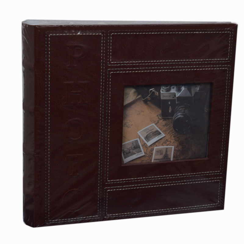 Фотоалбум 200 бр. 10х15 кожен  кафяв с прозорче